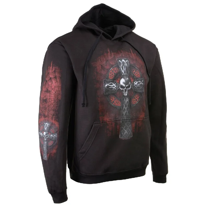 Men's hoodie for field trips-Milwaukee Leather MPMH118000 Men’s ‘Celtic Cross Pocket’ Black Hoodie