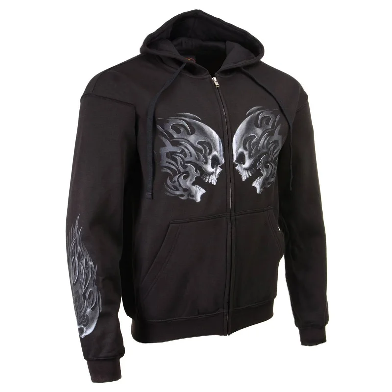 Men's hoodie with leather accents-Milwaukee Leather MPMH118001 Men’s ‘Head Butt Skulls’ Black Hoodie with Zipper Closure