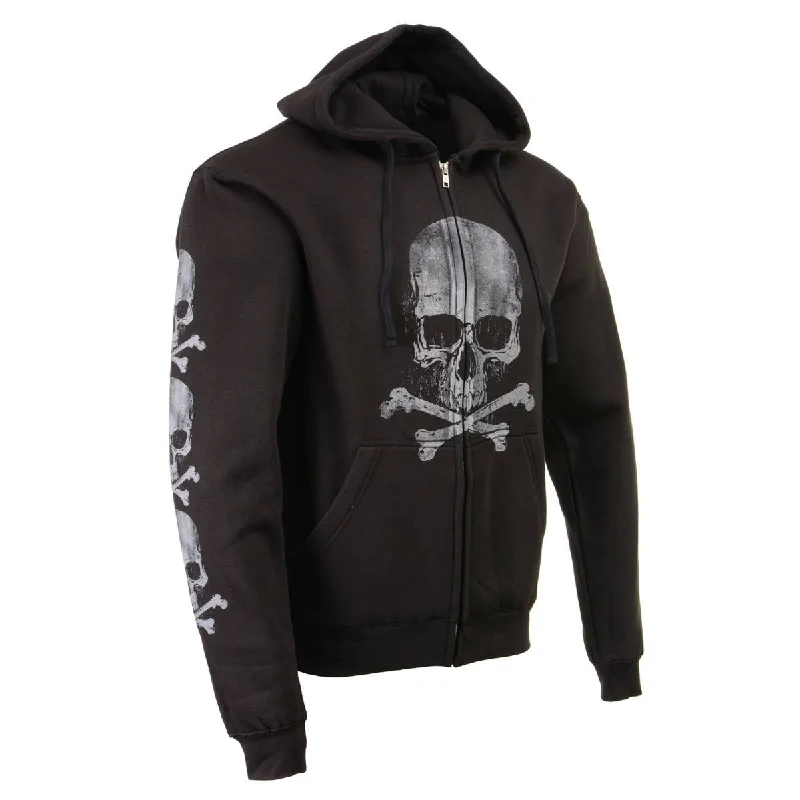 Men's hoodie for martial arts-Milwaukee Leather MPMH118003 Men’s ‘Skull and Crossbones’ Black Hoodie with Zipper Closure