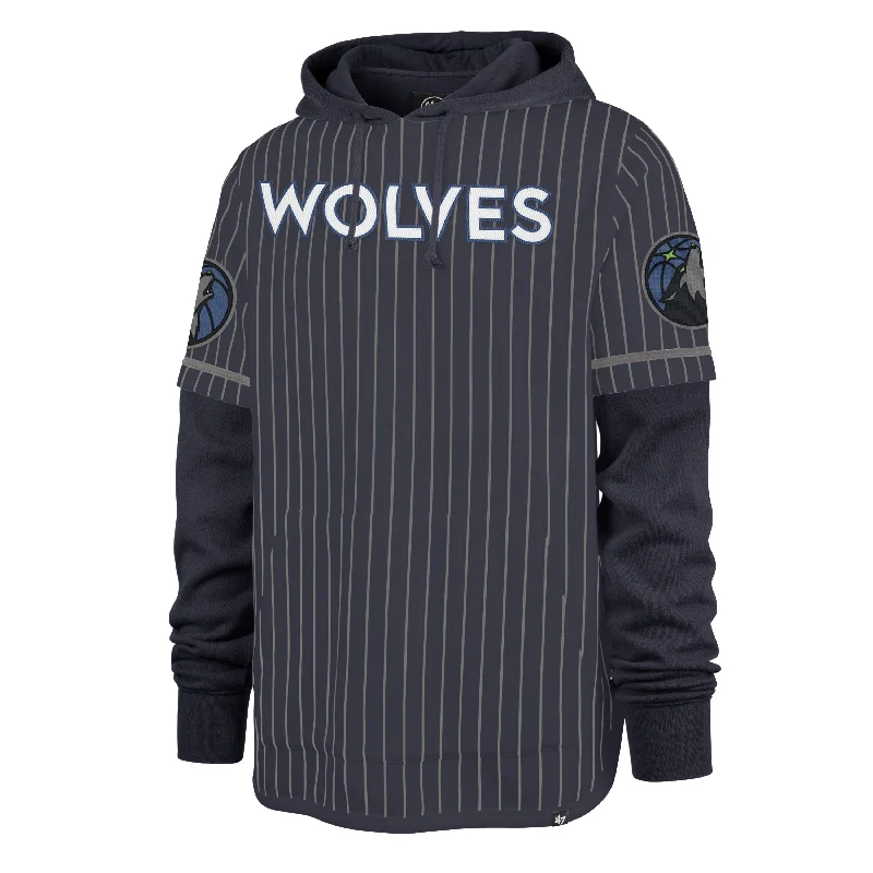 Men's hoodie for date night-MINNESOTA TIMBERWOLVES PINSTRIPE '47 SHORTSTOP PULLOVER HOOD