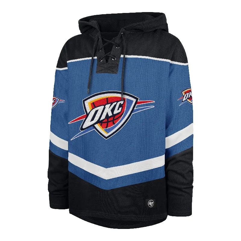 Men's hoodie for gaming-OKLAHOMA CITY THUNDER TRI SATIN '47 LAYUP LACER HOOD