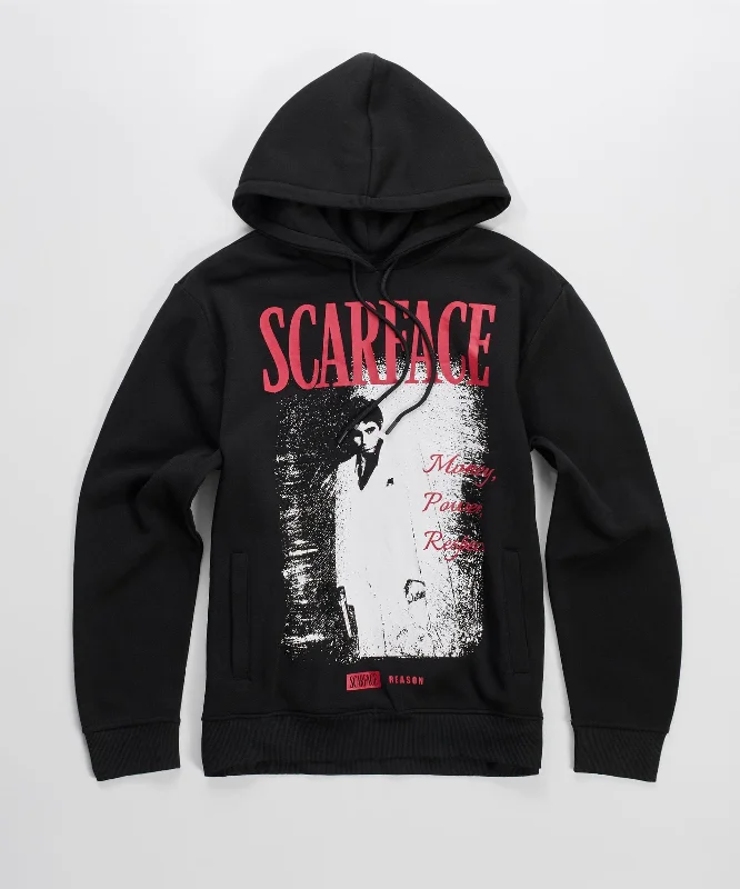 Men's hoodie with striped pattern-Scarface Money Power Respect Graphic Print Hoodie - Black