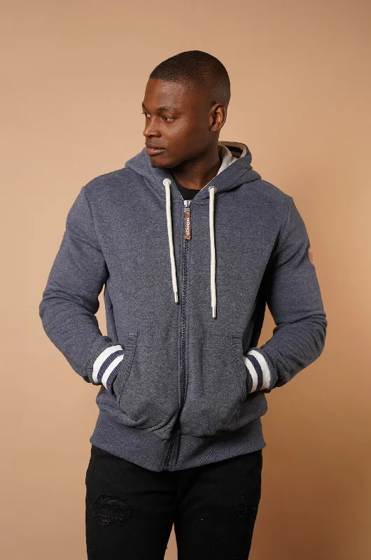 Men's hoodie for marathons-Sophar Navy Zip Hoodie