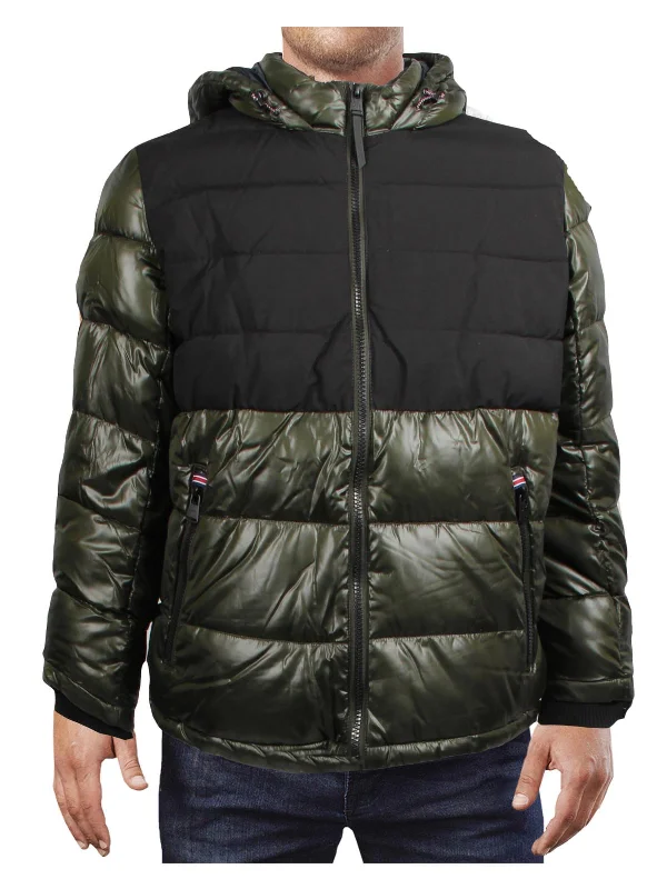 Men's striped jackets-Tower Mens Puffer Colorblock Quilted Coat