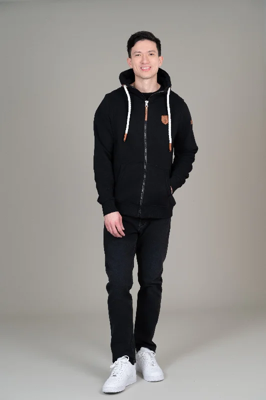 Men's hoodie with graphic print-Zeus Black Full-Zip Hoodie