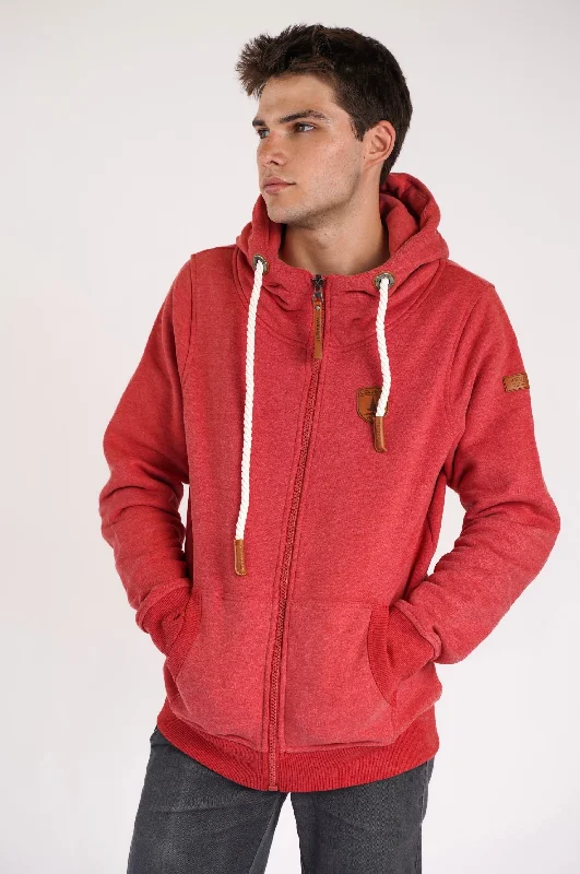 Men's hoodie with neon accents-Zeus Crimson Zip Hoodie