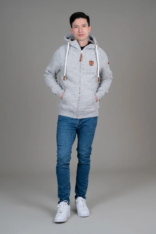 Men's hoodie slim fit-Zeus Light Heather Grey Full-Zip Hoodie