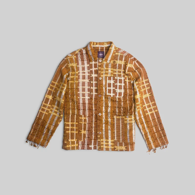 Men's short-sleeve flannel shirt-Aso-Oke Workshirt