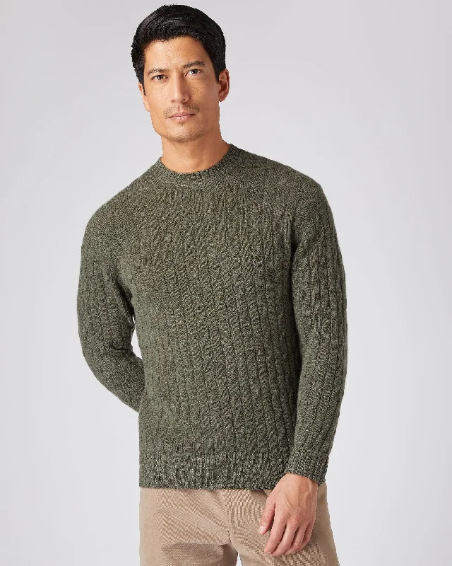 Men's Thames Cable Round Neck Cashmere Sweater Moss Green