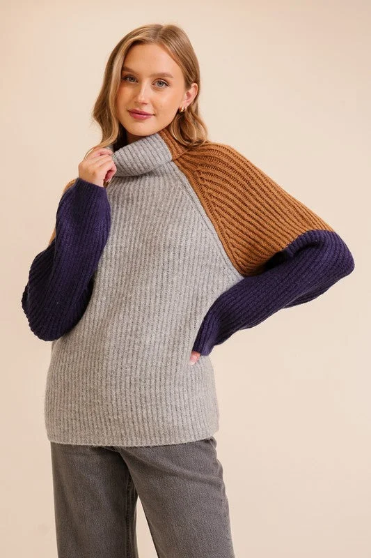 Classic Comfort Color Block Turtle Neck Sweater