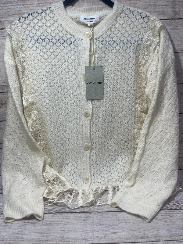 Men's short-sleeve beach tee-Sweater Cardigan By Ee Some In Ivory, Size: S