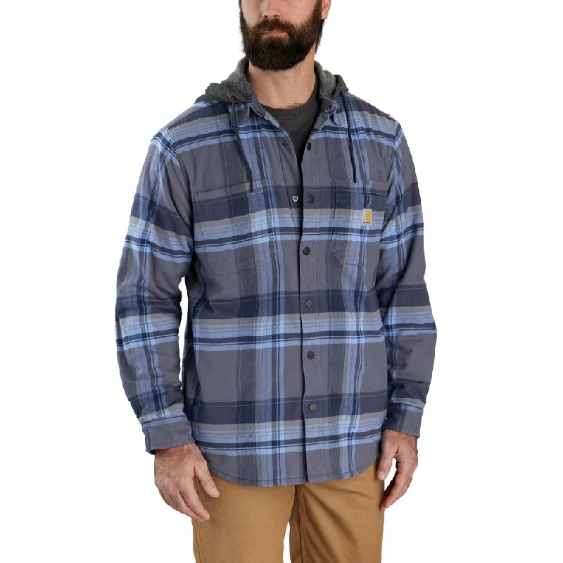 'Carhartt' Men's Rugged Flex® Flannel Fleece Lined Hooded Shirt Jac - Navy