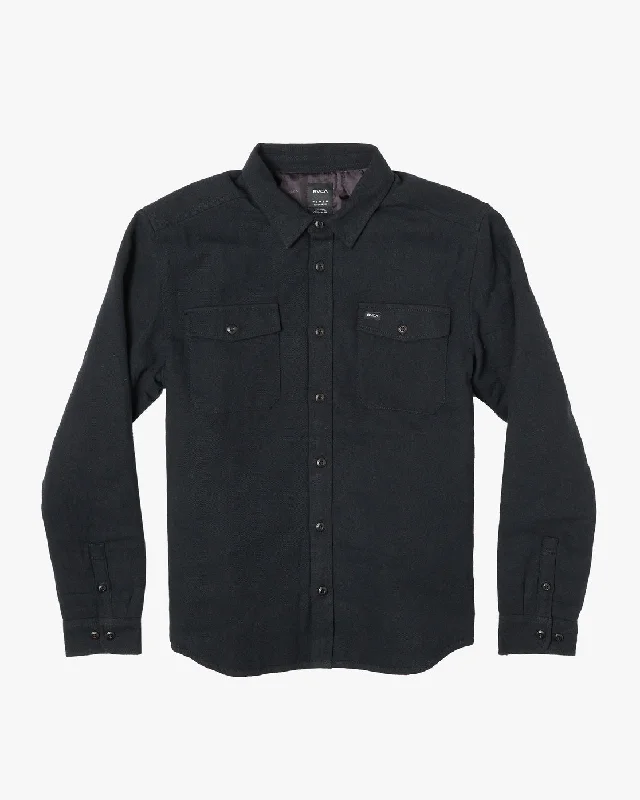 Instrument Quilted Long Sleeve Flannel Shirt - Black