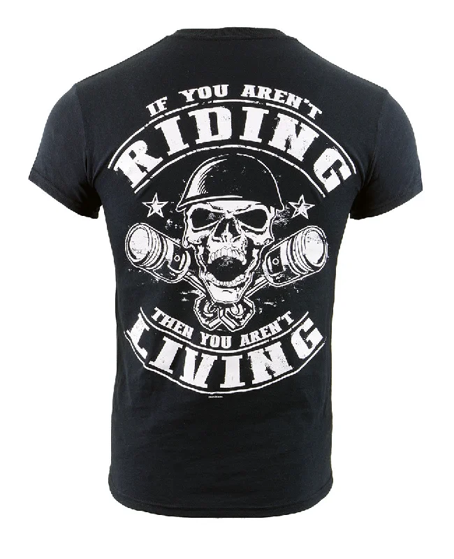 Men's short-sleeve designer shirt-Biker Clothing Co. BCC116008 Men's Black 'Riding Living' Motorcycle Cotton Skull T-Shirt