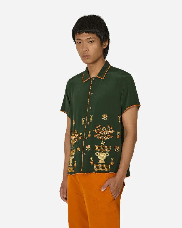 Men's short-sleeve V-neck tee-Beaded Paddock Sampler Short Sleeve Shirt Green