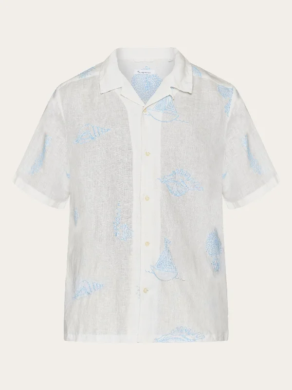 Men's short-sleeve classic white tee-Box fit short sleeve shirt with embroidery - GOTS/Vegan - Egret