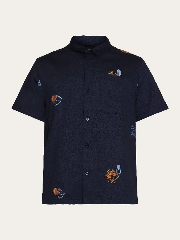 Men's short-sleeve dress shirt-Box fit short sleeve shirt with embroidery - GOTS/Vegan - Night Sky