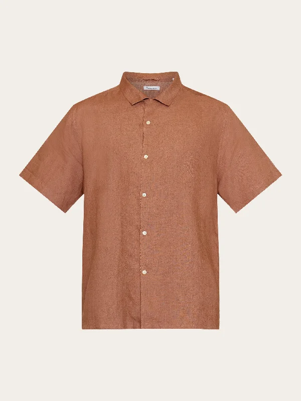 Men's short-sleeve plaid shirt-Box fit short sleeved linen shirt - Chocolate Malt