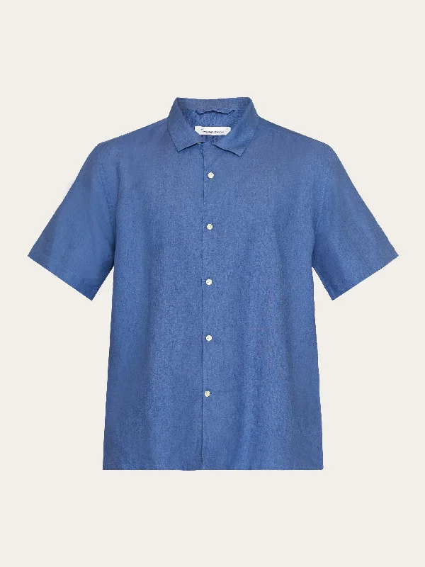 Men's short-sleeve pink summer tee-Box fit short sleeved linen shirt - Moonlight Blue