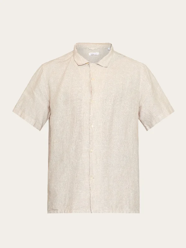 Men's short-sleeve mesh athletic top-Box fit short sleeved linen shirt - Yarndyed - Light feather gray