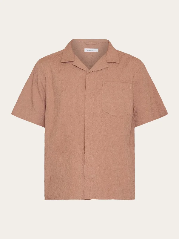 Men's short-sleeve summer shirt-Box short sleeve seersucker shirt GOTS/Vegan - Chocolate Malt