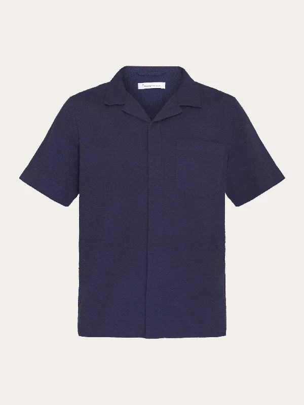 Men's short-sleeve casual shirt-Box short sleeve seersucker shirt GOTS/Vegan - Night Sky