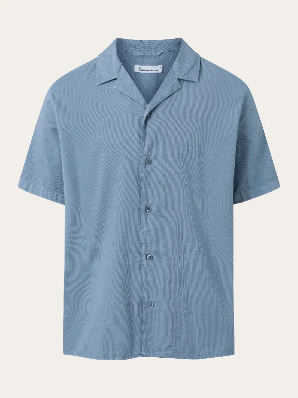 Men's short-sleeve golf navy top-Boxed fit cord look short sleeve shirt - Asley Blue