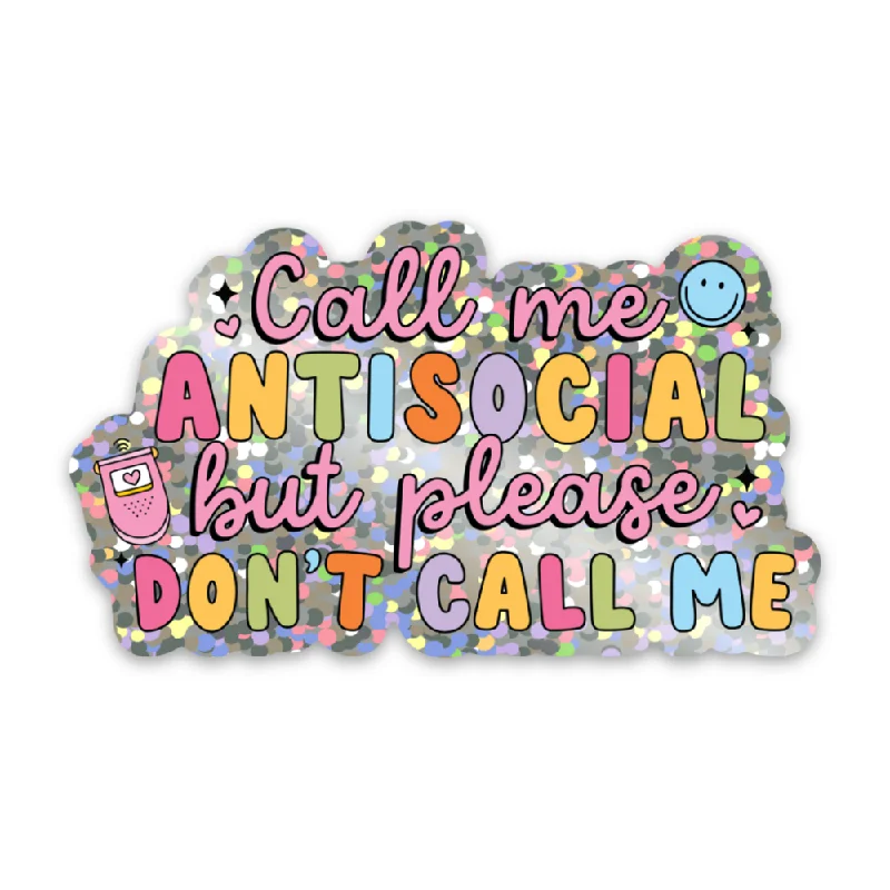 Men's short-sleeve V-neck tee-Call Me Anti Social Vinyl Sticker *GLITTER*