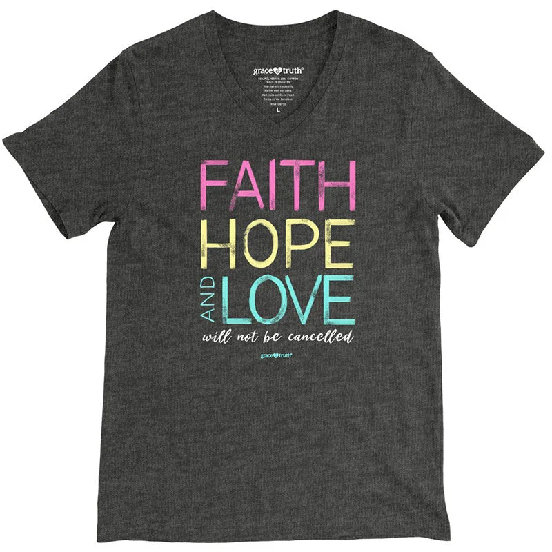 Men's short-sleeve gray casual top-Cherished Girl Grace & Truth Faith Hope Love Christian V-Neck T-Shirt