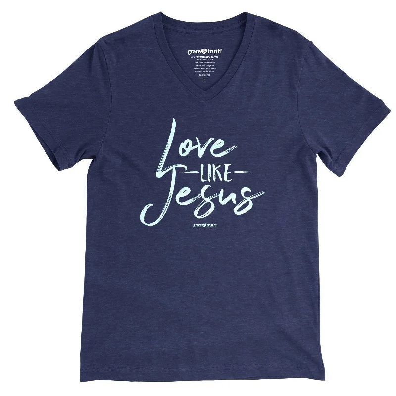 Men's short-sleeve urban tee-Cherished Girl Grace & Truth Love like Jesus V-Neck Girlie Christian Bright T Shirt