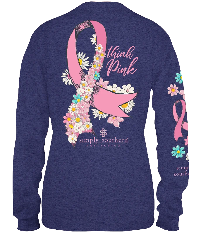 Men's short-sleeve hemp casual shirt-Simply Southern Think Pink Cancer Long Sleeve T-Shirt