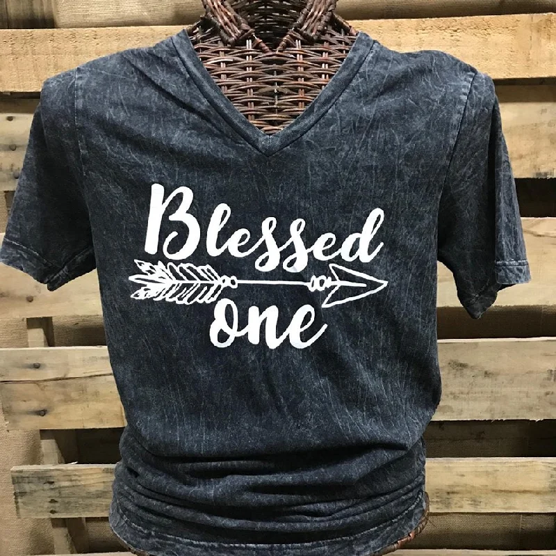 Men's short-sleeve plaid shirt-Southern Chics Apparel Blessed One Arrow V-Neck Canvas Girlie Bright T Shirt