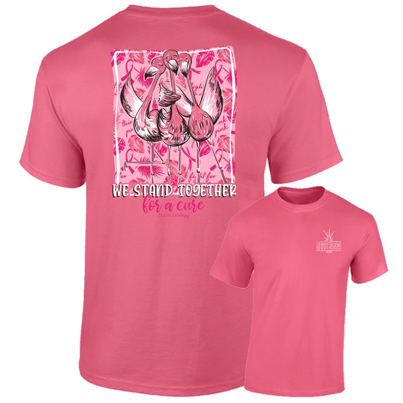 Men's short-sleeve sporty shirt-Southernology Cancer Stand Together Flamingo Comfort Colors T-Shirt