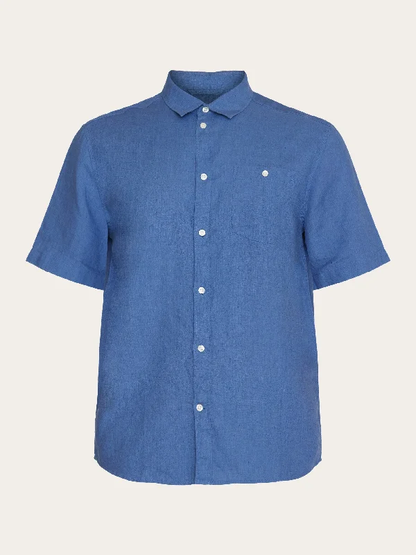 Men's short-sleeve plain tee-Custom fit linen short sleeve shirt - Moonlight Blue