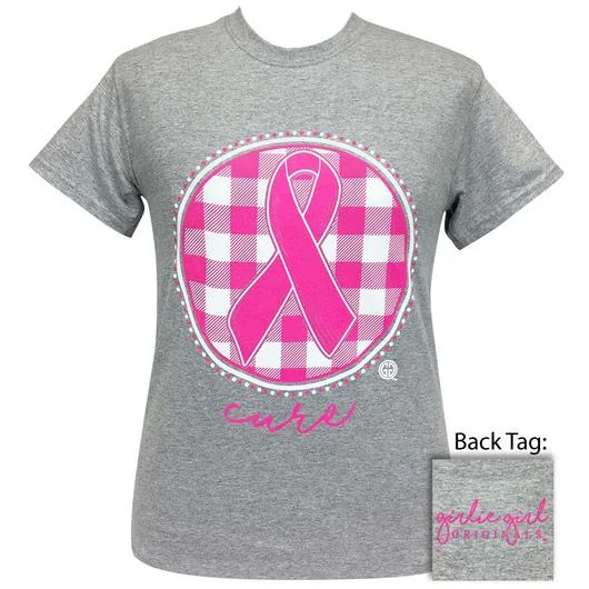 Men's short-sleeve modern fit shirt-Girlie Girl Originals Preppy Cancer Cure Ribbon Plaid T-Shirt