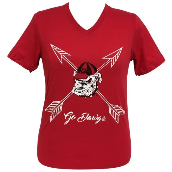 Men's short-sleeve linen shirt-Girlie Girl Preppy Georgia Go Dawgs Arrows V-Neck T-Shirt