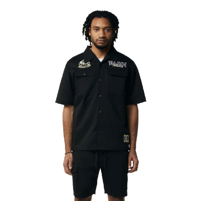 Men's short-sleeve moisture-wicking shirt-Graphic Polished Twill Shirt - Black