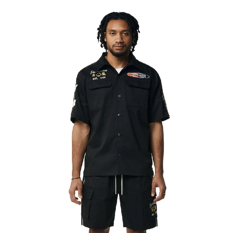 Men's short-sleeve printed shirt-Graphic Twill Shirt - Black