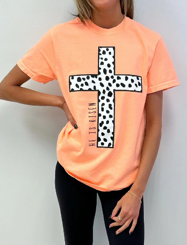 Men's short-sleeve breathable shirt-He Is Risen Dotted Cross Tee