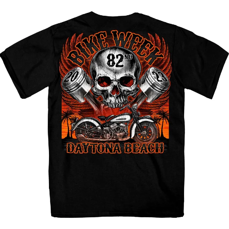 Men's short-sleeve turquoise festival tee-Hot Leathers EDM1188 Men's 2023 Daytona Bike Week Skull Pistons Black T-Shirt