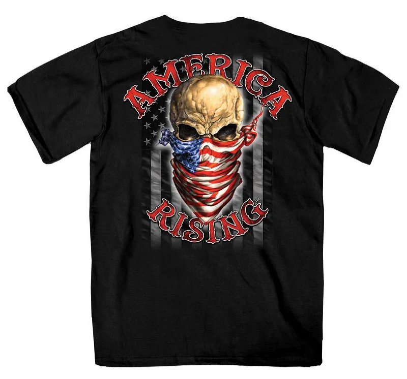 Men's short-sleeve formal tee-Hot Leathers GMD1364 Mens 'Skull Bandanna - America Rising' Black T-Shirt