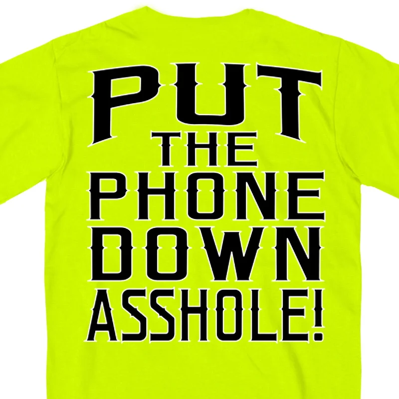 Men's short-sleeve biking orange top-Hot Leathers GMD1435 Men's 'Put the Phone Down A**H***' Safety Green T-Shirt