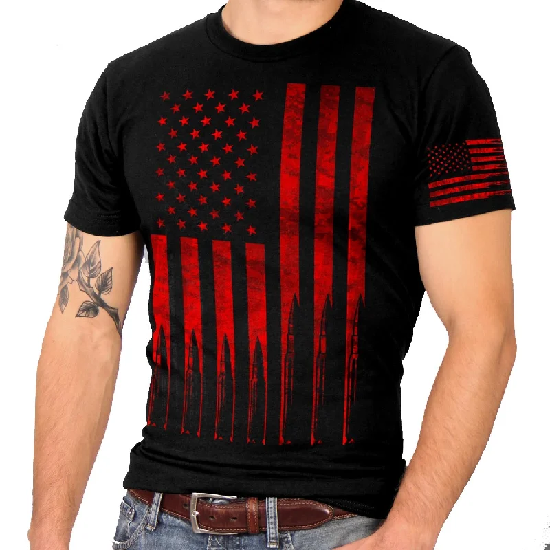 Men's short-sleeve classic white tee-Hot Leathers GML1002 Men’s ‘American Flag Bullets’ Black T-Shirt