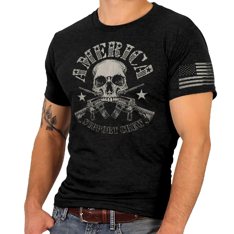 Men's short-sleeve white shirt-Hot Leathers GML1005 Men’s ‘American Support Crew’ Black T-Shirt