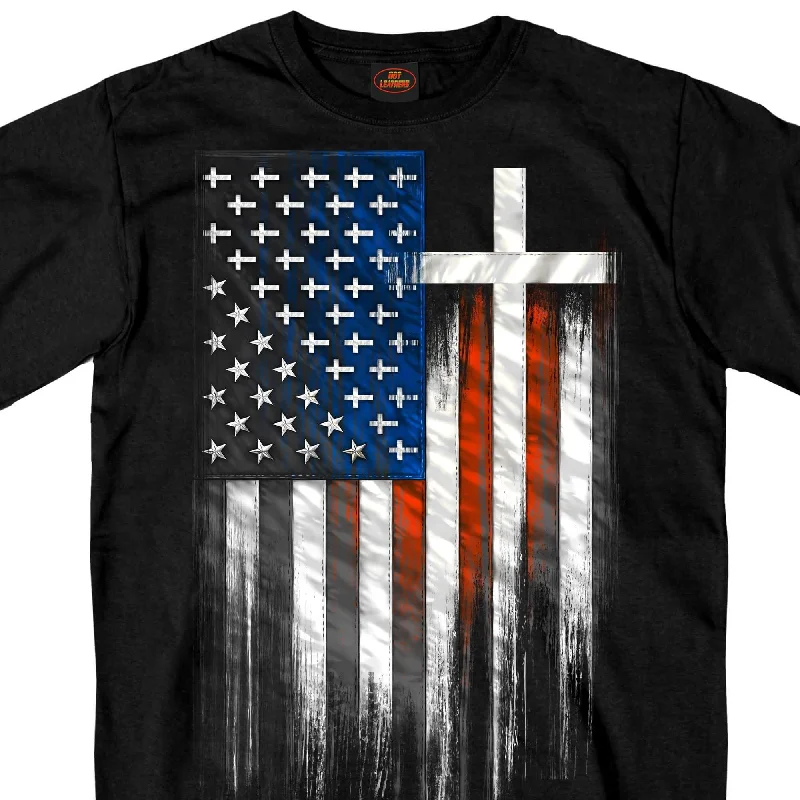 Men's short-sleeve slim fit shirt-Hot Leathers GMS1466 Men's American Flag Crosses Black T-Shirt