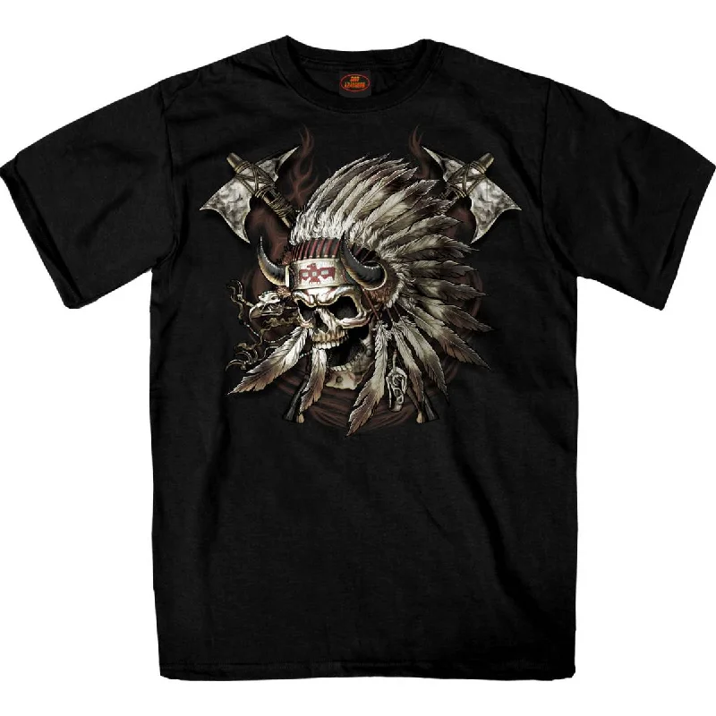 Men's short-sleeve cotton shirt-Hot Leathers GMS1550 Men's Black SS JP Indian Chief Skull Printed T-Shirt