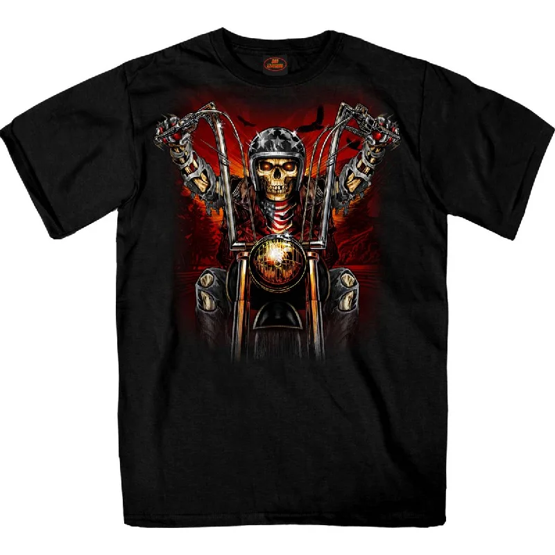 Men's short-sleeve Hawaiian shirt-Hot Leathers GMS1551 Men's Black Skull Rider Printed T-Shirt