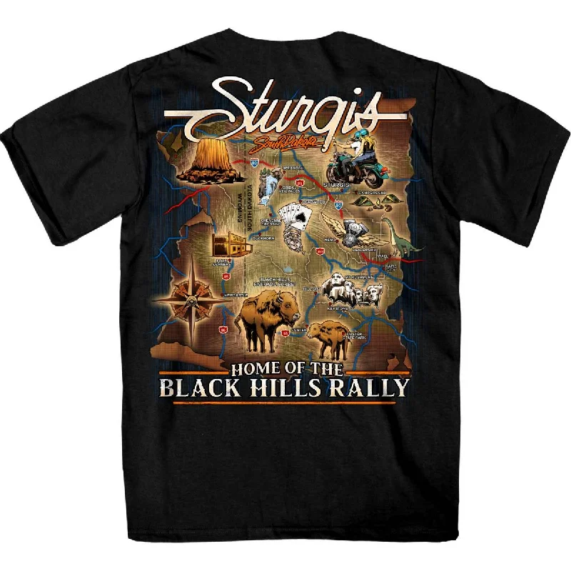 Men's short-sleeve polo shirt-Hot Leathers SPB1151 Men's Black 2024 Sturgis Motorcycle Rally Attractions T-Shirt