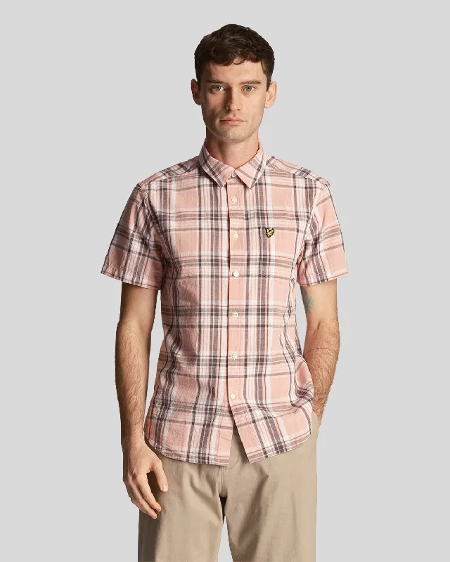 Men's short-sleeve beige linen top-Linen Check Short Sleeve Shirt