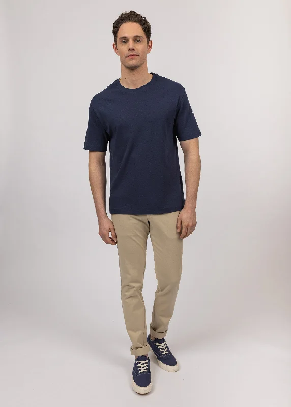 Men's short-sleeve rugged shirt-Lumio short sleeves t-shirt - round neck, in cotton (MARINE)